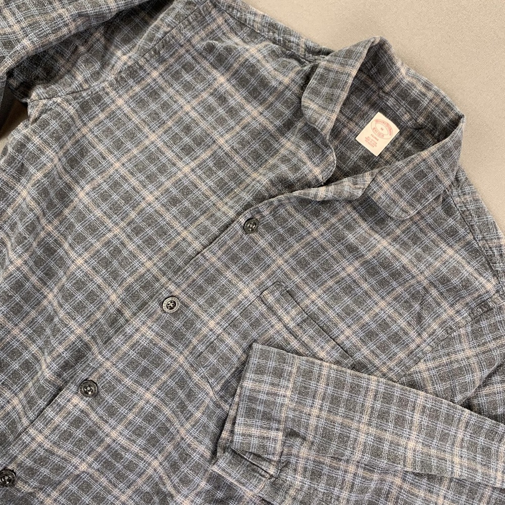 Brooks Brothers Pajama Shirt Mens Medium Gray Blue Plaid Cotton Sleepwear Lounge